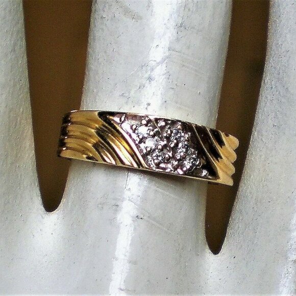 Vintage Designer Solid 14K Yellow Gold Diamond Cluster Wedding RING BAND P - Picture 7 of 9